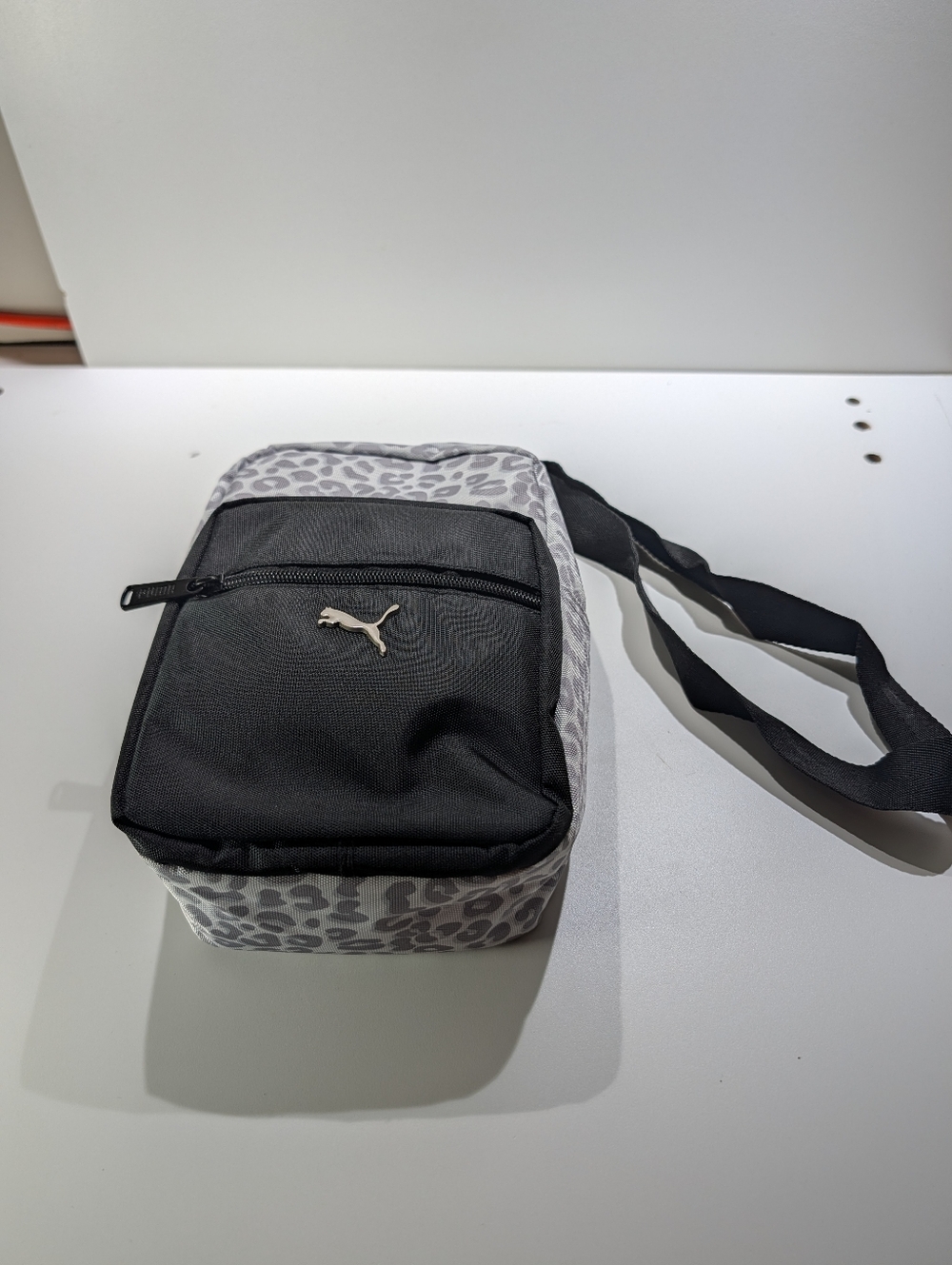 Puma Black and Light Gray Leopard-Accent Crossbody